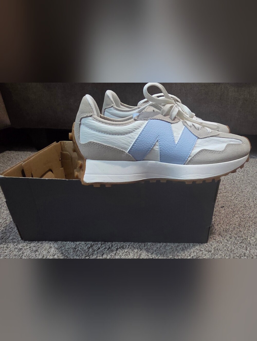 NIB New Balance White and Tan Suede-Trim Sneakers - Picture 3 of 6